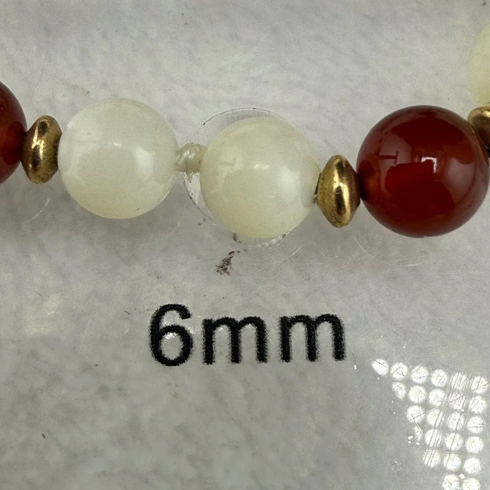 Vintage  Necklace Earring Set Red White Beaded Gold Tone 6mm 17